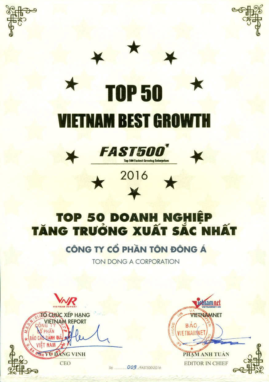 Top 50 Doanh nghiệp tăng trưởng xuất sắc nhất Việt Nam 2015