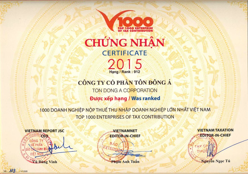 Top 1000 Doanh nghiệp nộp thuế thu nhập lớn nhất Việt Nam 2015